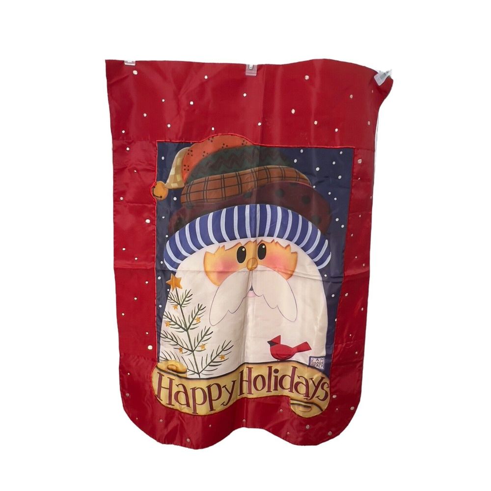 VTG 2002 Nylon‎ Evergreen Enterprises Red Yard House Christmas Santa Flag Banner